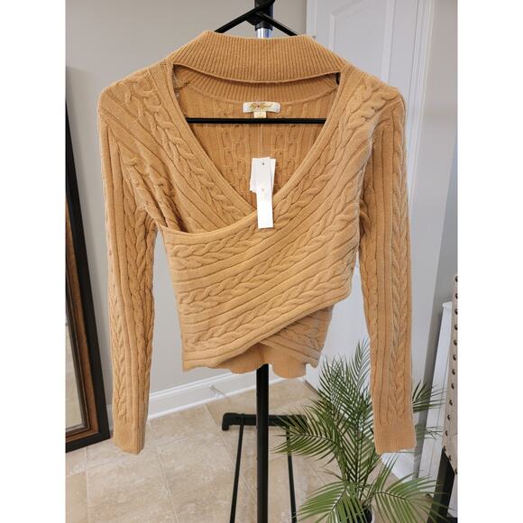 NWT Cable Knit Cutout Crossover Sweater - Picture 1 of 4